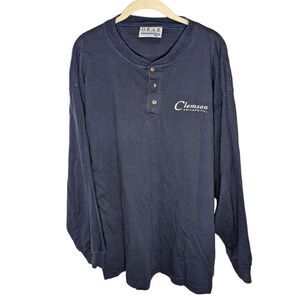 Vintage Clemson University Shirt Long Sleeve Henley Gear for Sports Blue Size XL